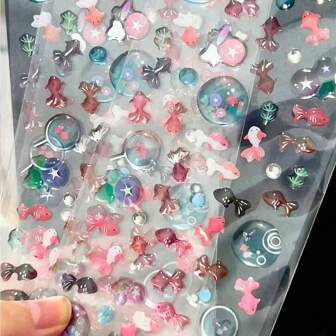 1 st DIY-glitterklistermärken, små guldfiskkristall-epoxiklistermärken, guldfiskfolieklistermärken, guldfiskklistermärken + 4 st roliga kristalldiamantklistermärken för telefonskal, vattenkoppar, dekorationer [Vissa delar slumpmässiga, färgskillnad möjlig]
