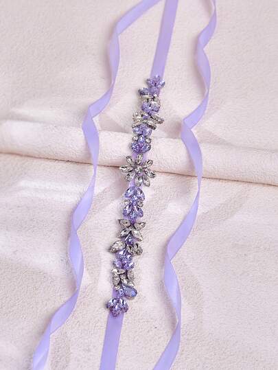 1pc Light Purple Crystal Embellished Wedding Dress Belt, Versatile Elegant Accessory, Bridal Accessories, Bridesmaid Belt