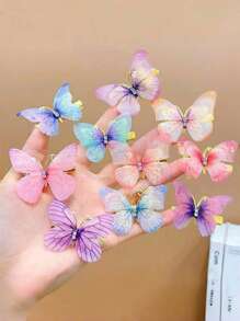 24/18/12/6pcs Women Gradient Color Double Layer Crystal Organza Butterfly Rhinestone Hair Clips, Cute Princess Hair Accessories, Claw Clips, Hair Claws, Clips For Hair, Hair Slide, Hair Barrettes
