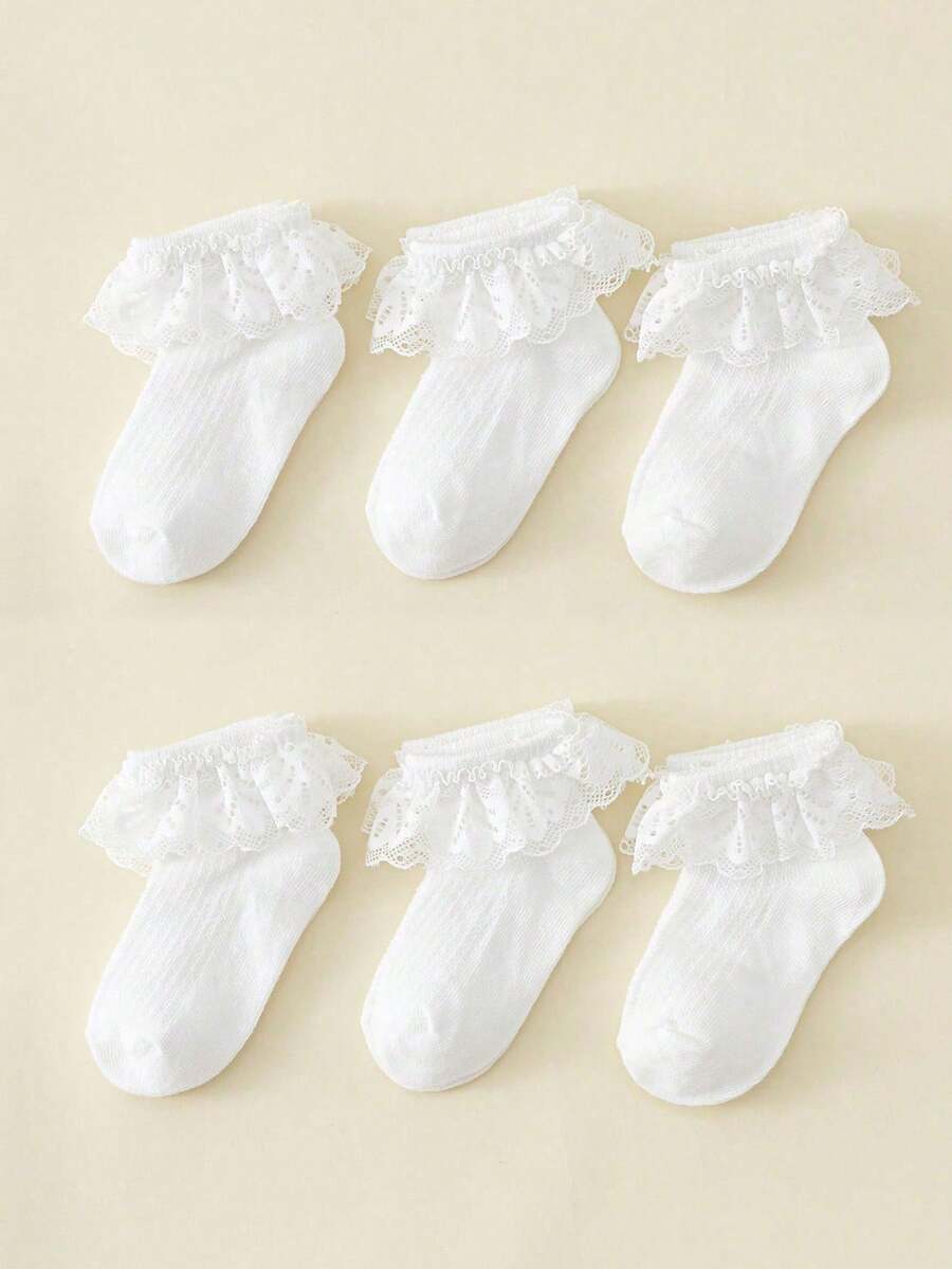 3 Pairs Baby Girls Mid-Calf Lace Princess Socks, Breathable Mesh With Lace Trims, Summer Daily Wear & Wedding Outfits | Baby Socks | Newborn Socks | Toddler Socks
