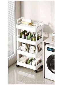 1 件 4 层滚动储物车 - 耐用的黑色/白色塑料，易于移动的轮子，适用于厨房、浴室、卧室整理 - 兼容香料罐、餐具等，实用储物，家具多用途推车 - 車置物架/黑 - 查看 6