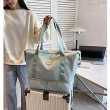 Bolsa de viagem listrada portátil de grande capacidade, bolsa feminina, que pode ser equipada com uma mala, personalizada e leve