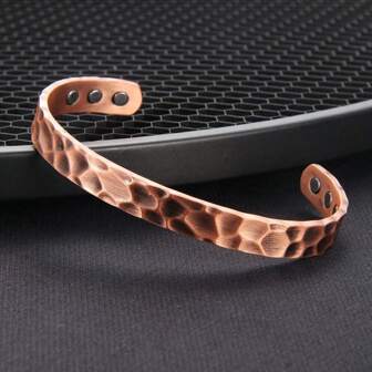 1pc Copper Bracelet With 6 Powerful Magnets For Men And Women,Adjustable Magnetic Cuff Bangle,Simple Retro Style Jewelry