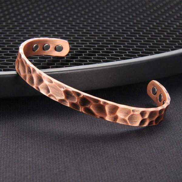 1pc 99.99% Copper Bracelet With 6 Powerful Magnets For Men And Women,Adjustable Magnetic Cuff Bangle,Simple Retro Style Jewelry