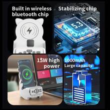 OUBAORUI مكبر صوت محمول متعدد الوظائف بتقنية بلوتوث مع حامل لاسلكي سريع الشحن للهاتف/الكمبيوتر اللوحي، ومتحكم في الإعجاب/تقليب الصفحات، وجهاز تحكم عن بعد لكتاب إلكتروني بتقنية بلوتوث