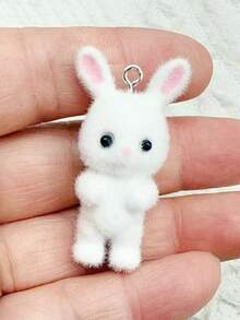 6 Stück/Packung süße Plüsch Kaninchen Harz Anhänger, Mini Waldtier DIY Anhänger, Halskette, Schlüsselanhänger, Ohrring Schmuckherstellung