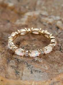 1 件迷人方晶锆石和人造蛋白石戒指，适合女士结婚订婚周年派对珠宝情人节礼物