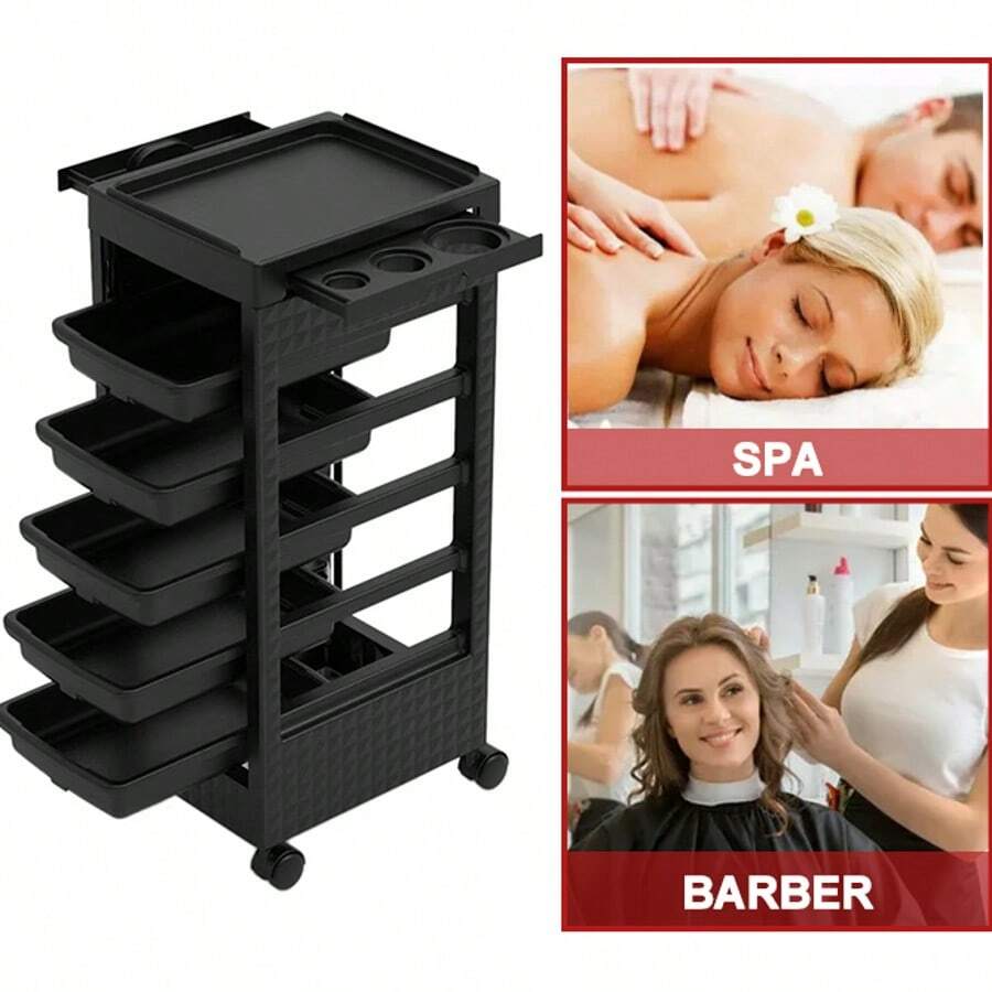 Beauty Salon Trolley Cart With Wheels,Salon Rolling Cart For Stylist With 5 Removable Drawers,Multipurpose Beauty Cart,Mobile Storage Station,Hairstylist Cart For Beauty Tattoo Hairdressing - 黑色T27 - 查看 1