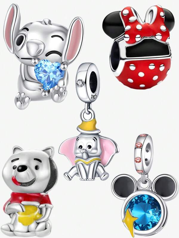 Disney 1 Pc Red Minnie Head Charm Silver Plated FIT Bracelet, Necklace, DIY Jewelry Gift