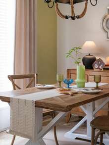 MeijiaMo 1pc Bohemian Nordic Ins Style Linen Embroidered Table Runner, Kitchen Dining Table Decor, Home Textile, Minimalist Natural, Suitable For Kitchen, Dining Room, Bedroom, Holiday Decoration - White - View 8