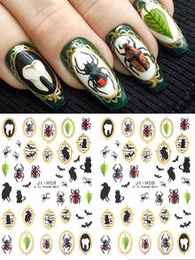 Halloween Nail Stickers, Patterns Include Ghosts, Bats, Insects, Spiders, Asymmetric Geometric Border Design, Gold Hollow Pattern, Suitable For Women DIY Nail Salon, Halloween Decoration - 彩色 - 查看 2