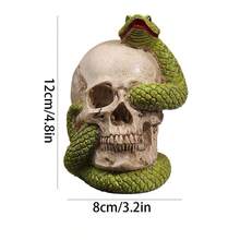 1pc New Creative Halloween Snake Wrapped Skull Decor, Spooky Resin Craft Ornament For Indoor/Outdoor Holiday Decoration