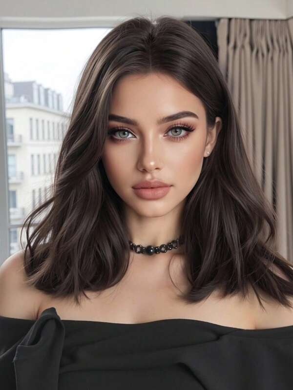 باروكة سوداء بنية طويلة مجعدة أنيقة للنساء ذات شعر اصطناعي طبيعي مقاوم للحرارة لاستخدامها في الحفلات اليومية والعطلات وحفلات الموسيقى (انتبه لطريقة ارتدائها والعناية بها، قد يكون هناك اختلاف طفيف في اللون عن الصور بسبب الإضاءة والزاوية أثناء التصوير)