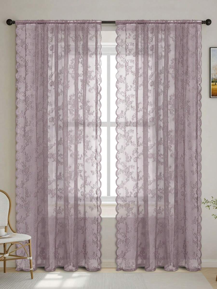 1 件花卉蕾丝窗帘适用于卧室、客厅、阳台隔断装饰 - 淺紫 - 查看 1