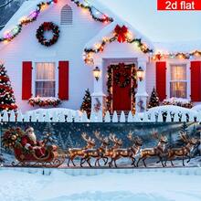 1 buc banner de fundal de Crăciun, banner cu logo pentru curte de Crăciun, fibră de poliester, decorațiuni de sărbători, design cu sanie de Moș Crăciun în formă de pădure, decorațiuni pentru curte exterioară, gard de grădină, articole pentru balcon și petreceri, decorațiuni de Crăciun