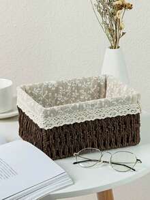 3pcs (S+M+L) Set, 1pc Bohemian Woven Desktop Storage Basket With And Without Lid, Suitable For Keys, Small Items, Coffee Table, Makeup, Keys, Snacks, Living Room, Entryway, Home, Decorative Storage Basket, Holiday Decor Gift, Reusable Storage Rack Basket For Stationery, Closet, Toys, Cosmetics, Desktop Organizer, Ideal Gift Basket - Brown - View 4