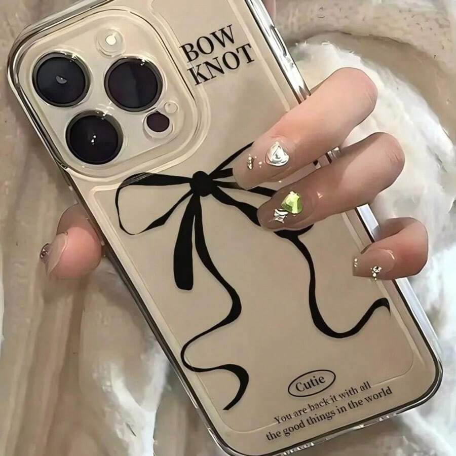 带蝴蝶结丝带的透明手机壳，适用于 16 15 14 13 12 11 XS XR X 8 7 Mini Plus Pro Max SE2 和 Galaxy S24 Ultra 5G S24 Ultra S24 S23+ S23 Ultra S23 FE S23 S22+ S22 Ultra S22 5G S22 S25 S25 Plus S25 Ultra S25 Edge 系列，节日礼物，生日礼物，女朋友，男朋友，朋友或自己，全覆盖保护 - 無色 - 查看 1