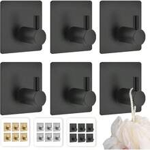 6 piezas de ganchos para baño, material de acero inoxidable 304, almacenamiento adhesivo, accesorios para cocina, baño u oficina (negro) - Negro - Ver 4