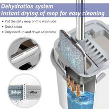 Mop And Bucket Set With Wringer - Hands-Free Flat Floor Mop And Bucket, Reusable Microfiber Pads, Flat Mop And Bucket Set, Separates Dirty And Clean Water, Suitable For All Floor And Wall Cleaners
