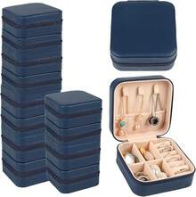 12Pcs Caja de Joyero Pequeño Organizador de Joyas, 10x10cm - Organizador de Joyas de Viaje, Portátil Alhajeros de PU para Anillos para Anillos, Pendientes, Collares y Reloj(Azul marino) - Azul marino - Ver 1