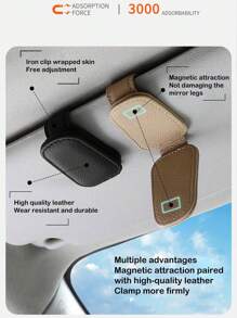 Magnetic Car Glasses Clip, Soft & Durable Leather, Thin & Compact Design Without Blocking Vision, Portable Multifunctional Glasses Clip - A - View 4