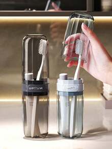 1 件便携式塑料牙刷收纳盒、现代简约防水旅行牙刷架、旅行装洗漱用品收纳盒、旅行配件礼品套装、收纳盒旅行瓶旅行套装旅行杯旅行装旅行洗漱包旅行收纳盒假日配件旅行套装套装旅行礼物透明收纳盒旅行必需品。