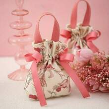 5pcs Floral Canvas Drawstring Bags, Cotton Jewelry Storage Boxes, Suitable For Beads, DIY Crafts, Earrings, Rings, Necklaces, Bracelets, Small Items Storage, Gift Packaging Bags, Party Favors, Wedding Souvenirs - Multicolor - View 12