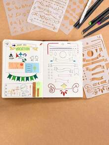 12/20/30 件报纸会计笔记本绘图模板 DIY 剪贴簿镂空花卉边框尺子 - 白色 - 查看 8