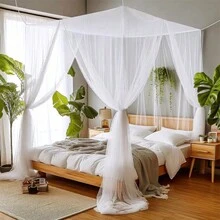 1pc Mosquito Net 4-Corner Bed Netting Canopy For Queen/King Sized Bed Polyester Fabric Bedding,Available In Five Colors