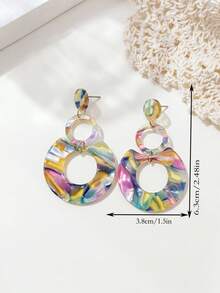 LADYCOCO 1 对时尚优雅彩色亚克力吊坠耳环，适合女性，夸张个性化、复古、个性耳环（材质为亚克力板，低成本产品，购买前请仔细检查） - 彩色的A - 查看 4