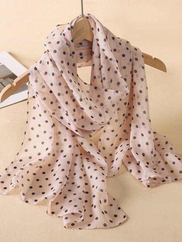 1pc Women's Elegant Polka Dot Printed Chiffon Scarf, Versatile Classic Design, Lightweight Breathable Shawl Scarf For Spring/Autumn