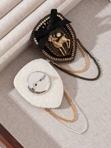 1 件优雅合金鹿形设计胸针，手工面料搭配闪亮金属链，流苏装饰，女士胸针，适合日常佩戴，约会礼物，返校礼物 - 經典 - 查看 5