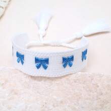 1pc Embroidered Bow Handmade Braided Bohemian Fashion Bracelet, Suitable As Gift For Family, Friends, Students, Party, Travel, Daily Wear - White B - View 4