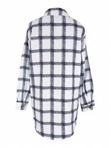 Casual Plaid Button-Down Shirt, Non-Positioning Print, Suitable For All Seasons - White - View 4