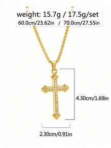 1 件简约水钻不锈钢十字架项链，百搭高端毛衣链，全冰花十字架吊坠项链，欧美日常佩戴 - 彩色 - 查看 5