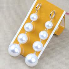 优雅的白色珍珠吊坠铜耳环，配有长流苏，适合旅行、约会、派对、夏季珠宝、西方珠宝、沙滩配饰、舞会、海滩、夏季、珠宝、配饰