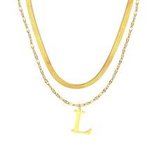 1pc Minimalist Stainless Steel Double Layer Necklace With Uppercase Letter Pendant, Suitable For Women's Daily Wear Or As A Gift For Friends - Yellow Gold - View 12