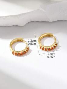 1对锆石铜迷你耳环，金属质感，优雅气质，简约设计，适合日常佩戴 - 白色 - 查看 4