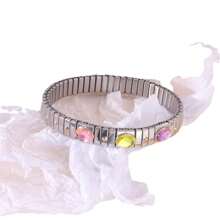 Stainless Steel Texture Flex Butterfly Colorful Zirconia Cuff Bracelet 18k Gold Plated Wide Bracelets Bangle Fashion Jewelry Women - Silver - View 8