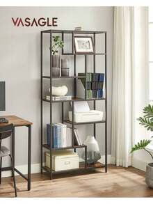 Bookcase, 6-Tier Bookcase, Geometric Display Shelf, Standing Storage Shelf, 30x80x180cm For Study, Office, Living Room, Bedroom, Kitchen - Brown - View 1