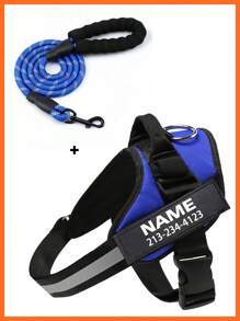 Customizable Reflective Dog Harness Leash Set, Adjustable Pet Chest Vest With Personalized Name & Phone Number Patch, Polyester, Striped Design, Washable Dog Harness,Christmas Gift Supplies - Multicolor - View 53