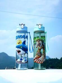Children's Water Bottle, Dinosaur, Shark, 1 Cute Sports Water Bottle With Cartoon Animal Patterns - 800ml, Straw Cup, With A Handle, Leak-Proof, Shock-Resistant, Portable - Suitable For Travel, Outdoor Activities, And For Use By Students In Kindergartens And Schools - Multicolor - View 2