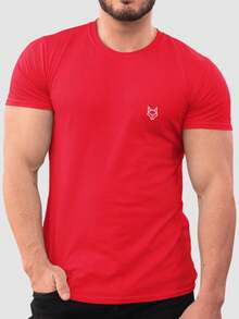 Camiseta Unissex Estampa Lobo Basico 100% Algodão Estilo Confortável Premium Casual - Vermelho - Visão 1