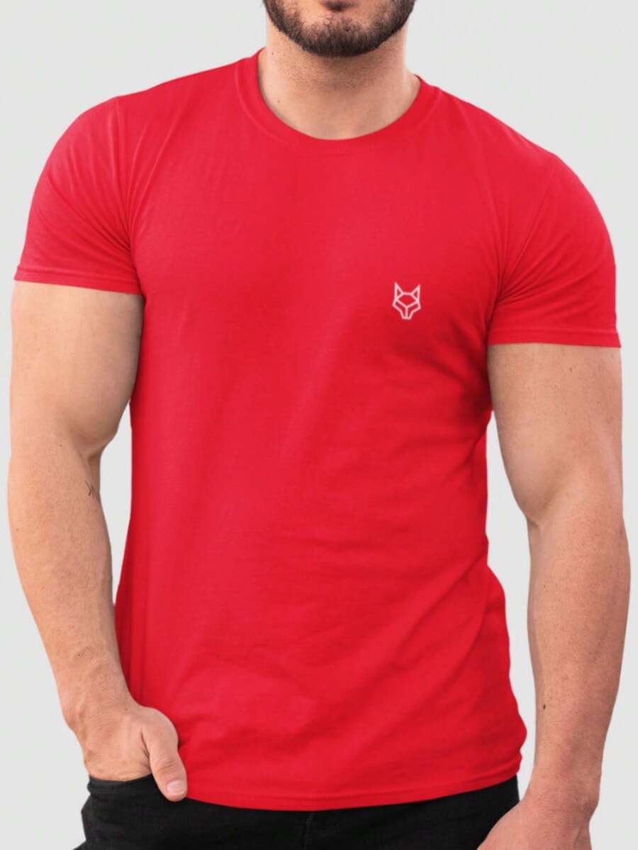 Camiseta Unissex Estampa Lobo Basico 100% Algodão Estilo Confortável Premium Casual - Vermelho - Visão 1