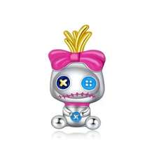 Encanto de bola redonda de robot de plata esterlina 925 talla grande vendido. Abalorios amuleto adecuados para pulseras hechas a mano, regalo de joyería de moda para mujeres para fiesta de cumpleaños