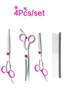 Professional Pet Grooming Scissors Set: Includes Stainless Steel Straight & Curved Scissors For Dog Hair/Fur Trimming, Rabbit Grooming Shears & Other Pet Styling Tools