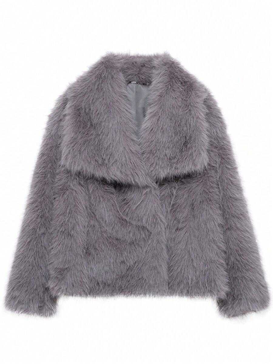 LEILEIBEI Nouvelle veste courte à col en fausse fourrure de renard épaissi pour l'automne/l'hiver, vêtement d'extérieur mi-long à effet fourrure jeune et