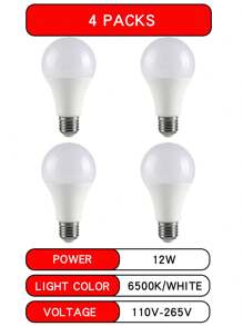 2/4/6/8个装 E27 LED灯泡 - 12瓦，1200流明，6500K冷白光，A60，不可调光，室内使用，E27灯头，大灯泡，经典磨砂室内照明E27灯泡，LED灯泡