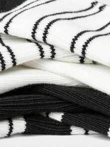 Balabala Tất cổ cao trẻ em 4 đôi – Tất đi học sọc ngang bắp chân mềm mại co giãn không để lại vết - tông màu đen và trắng - Xem 6