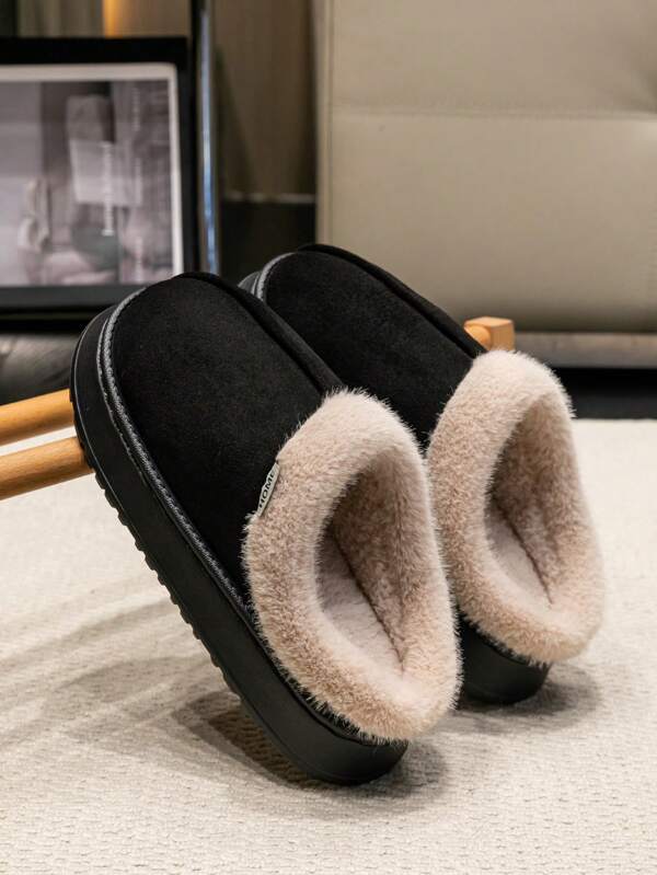 Pantuflas suaves y cálidas de felpa unisex, con forro de tela gruesa y suela de EVA, zapatos de interior/exterior para invierno, adecuados para hombres y mujeres, asequibles, diseño clásico y sencillo, regalo perfecto